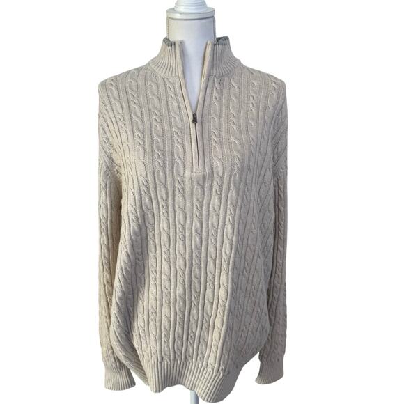 Izod Quarter 1/4 Zip Sweater Men's Size XL Ivory Cream Cable Knit 100% Cotton - Picture 1 of 8